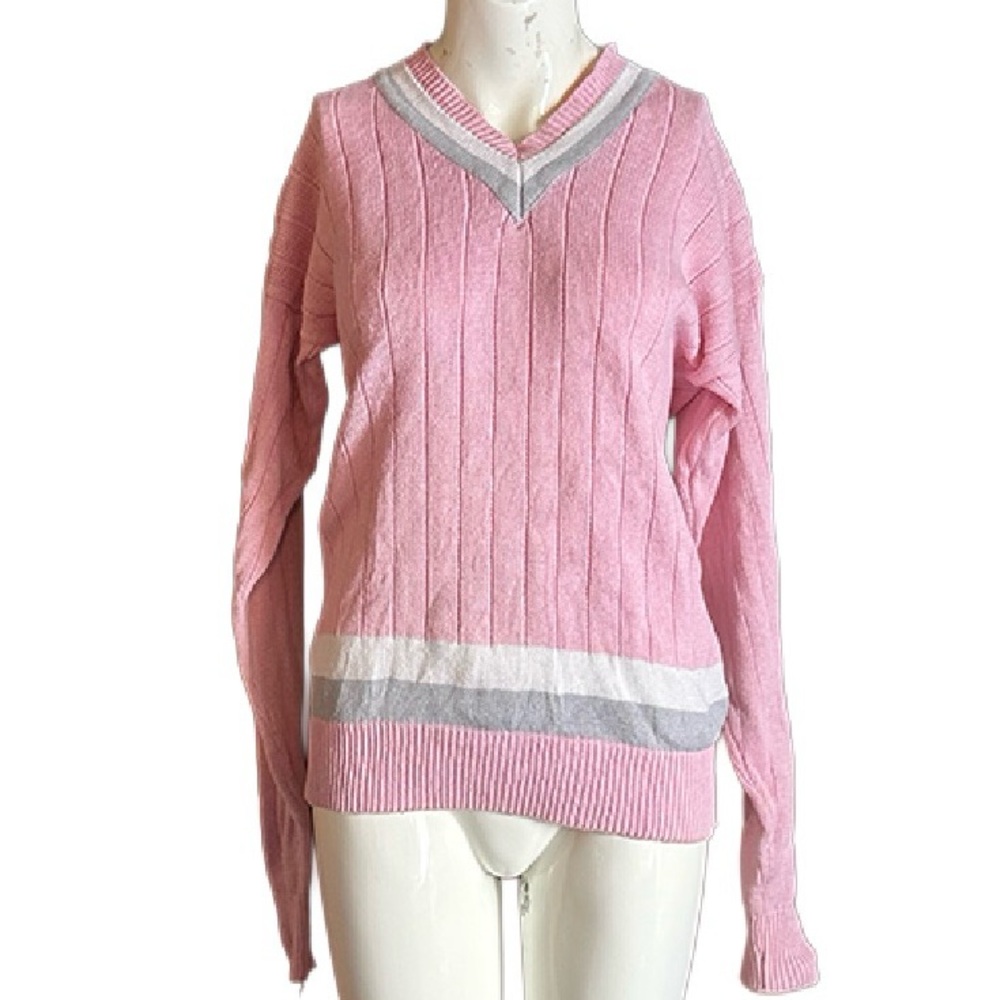 Vintage 90’s Varsity Style Cable K nit V-neck Sweater